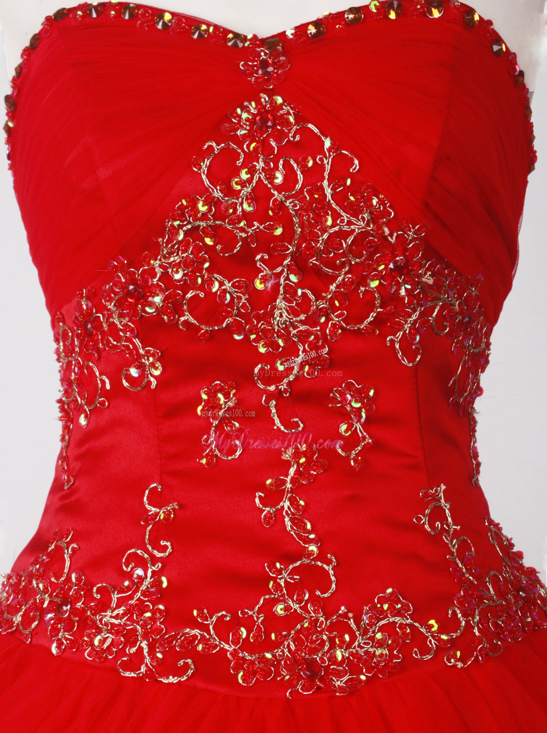 Sweetheart Strapless Embroidered Red Quinceanera Dress