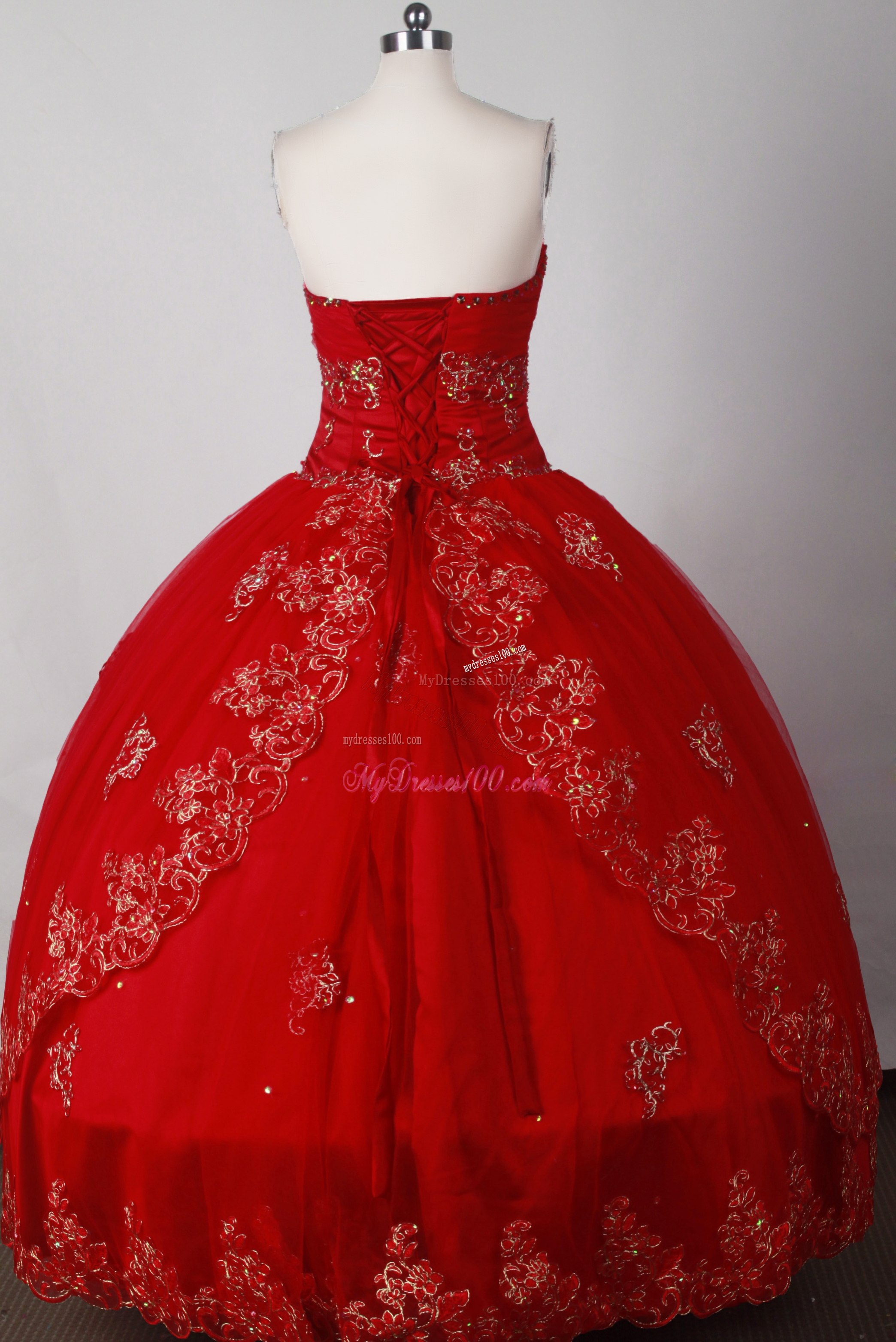 Sweetheart Strapless Embroidered Red Quinceanera Dress