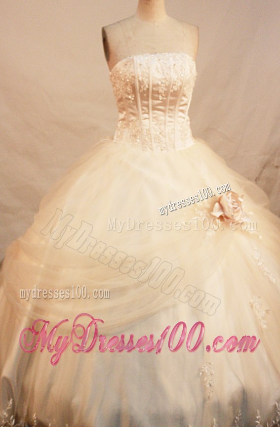 Formal Champagne Tulle Puffy Floor-length Dresses for Quince