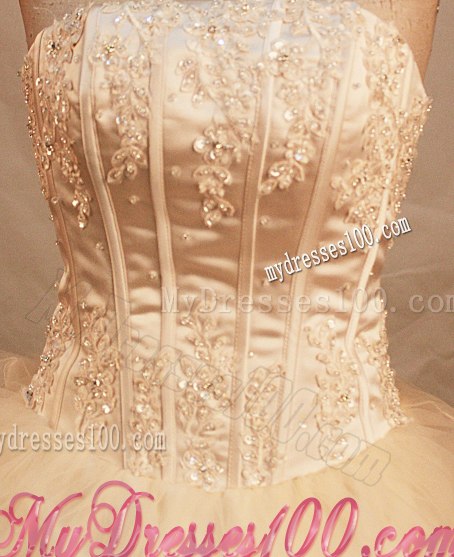 Formal Champagne Tulle Puffy Floor-length Dresses for Quince