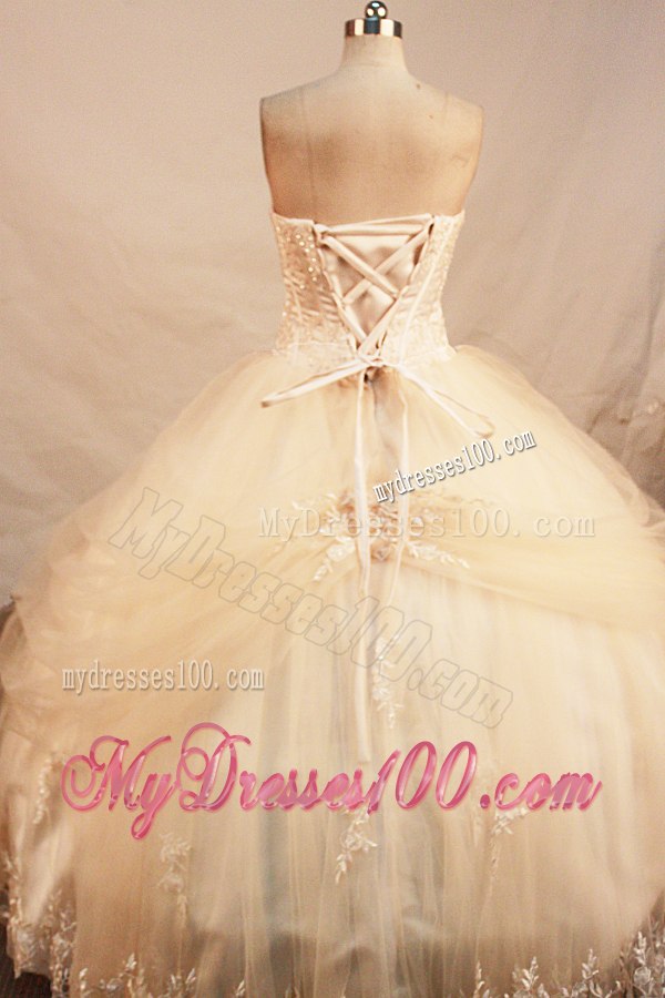 Formal Champagne Tulle Puffy Floor-length Dresses for Quince