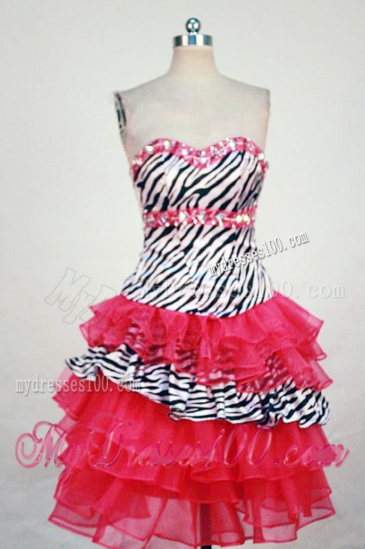 Black and White Zebra Print and Red Ruffle-layers Quinceanera Dresses with Beading