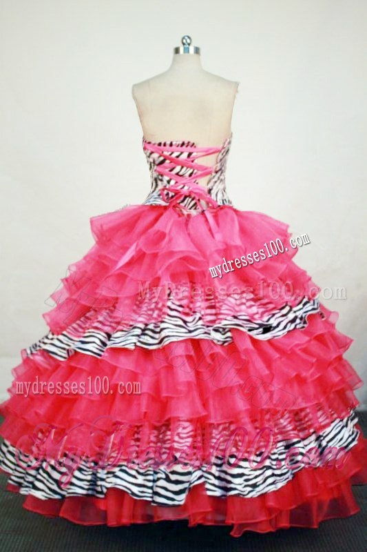 Black and White Zebra Print and Red Ruffle-layers Quinceanera Dresses with Beading