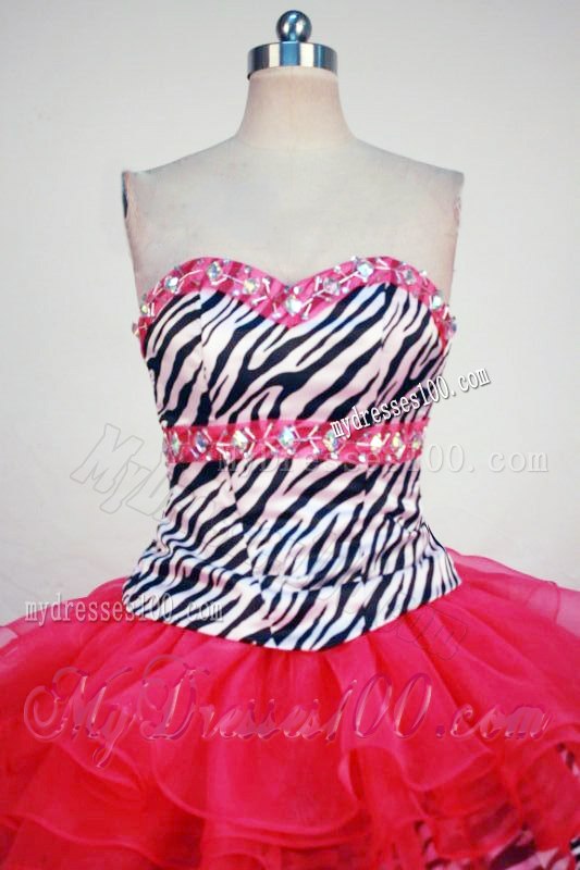 Black and White Zebra Print and Red Ruffle-layers Quinceanera Dresses with Beading