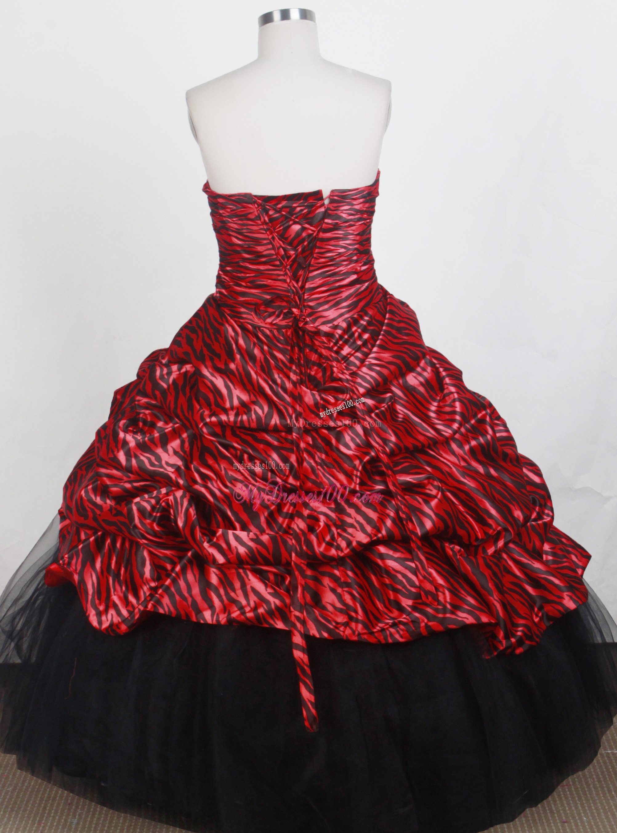 Beading Pick-ups Sweet 16 Dresses with Red and Black Zabra Print
