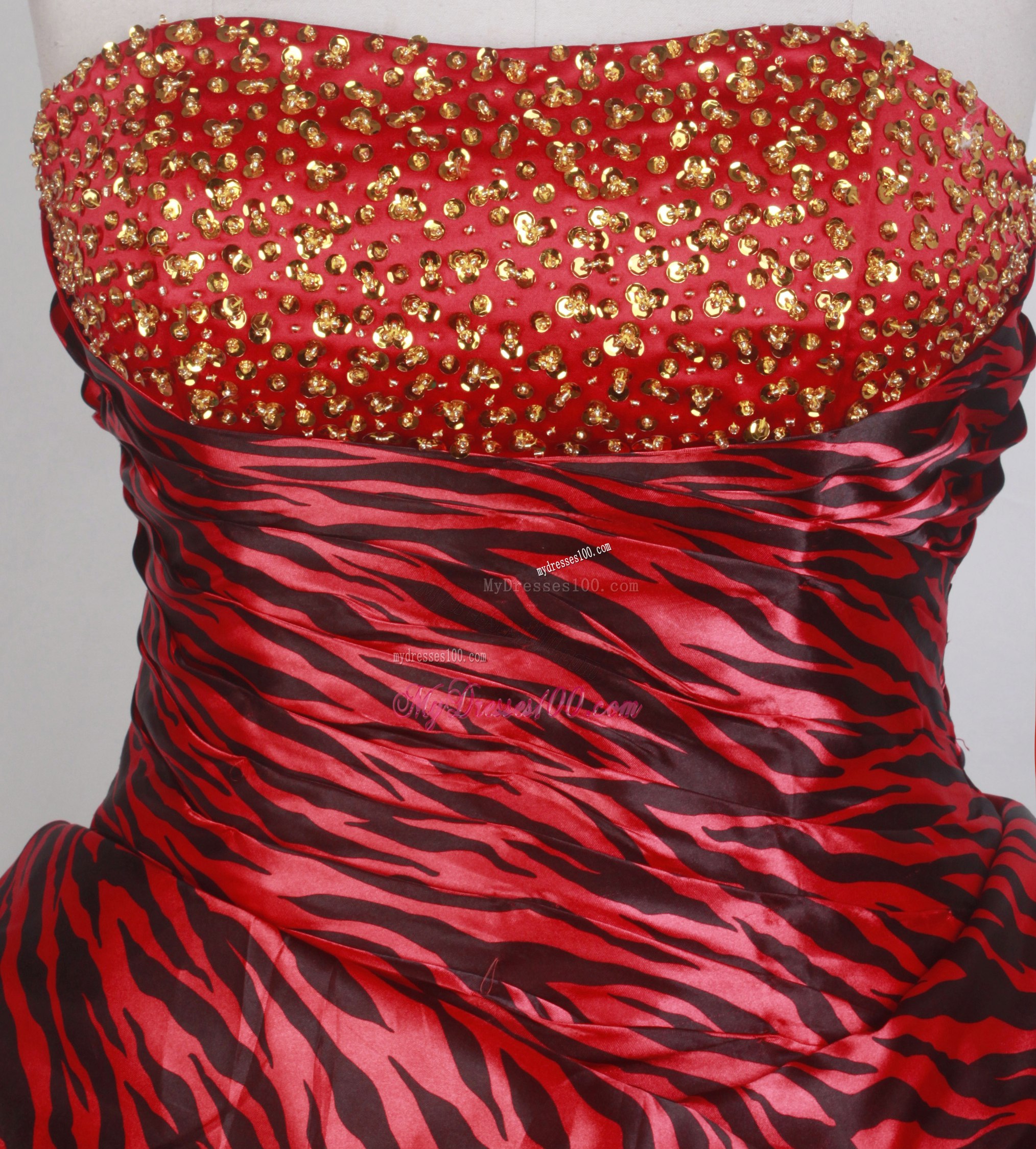 Beading Pick-ups Sweet 16 Dresses with Red and Black Zabra Print
