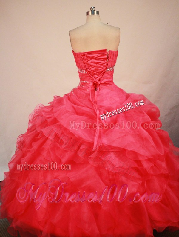 Elegant Ruffle Layers Beaded Strapless Quinceanera Dresses in Red