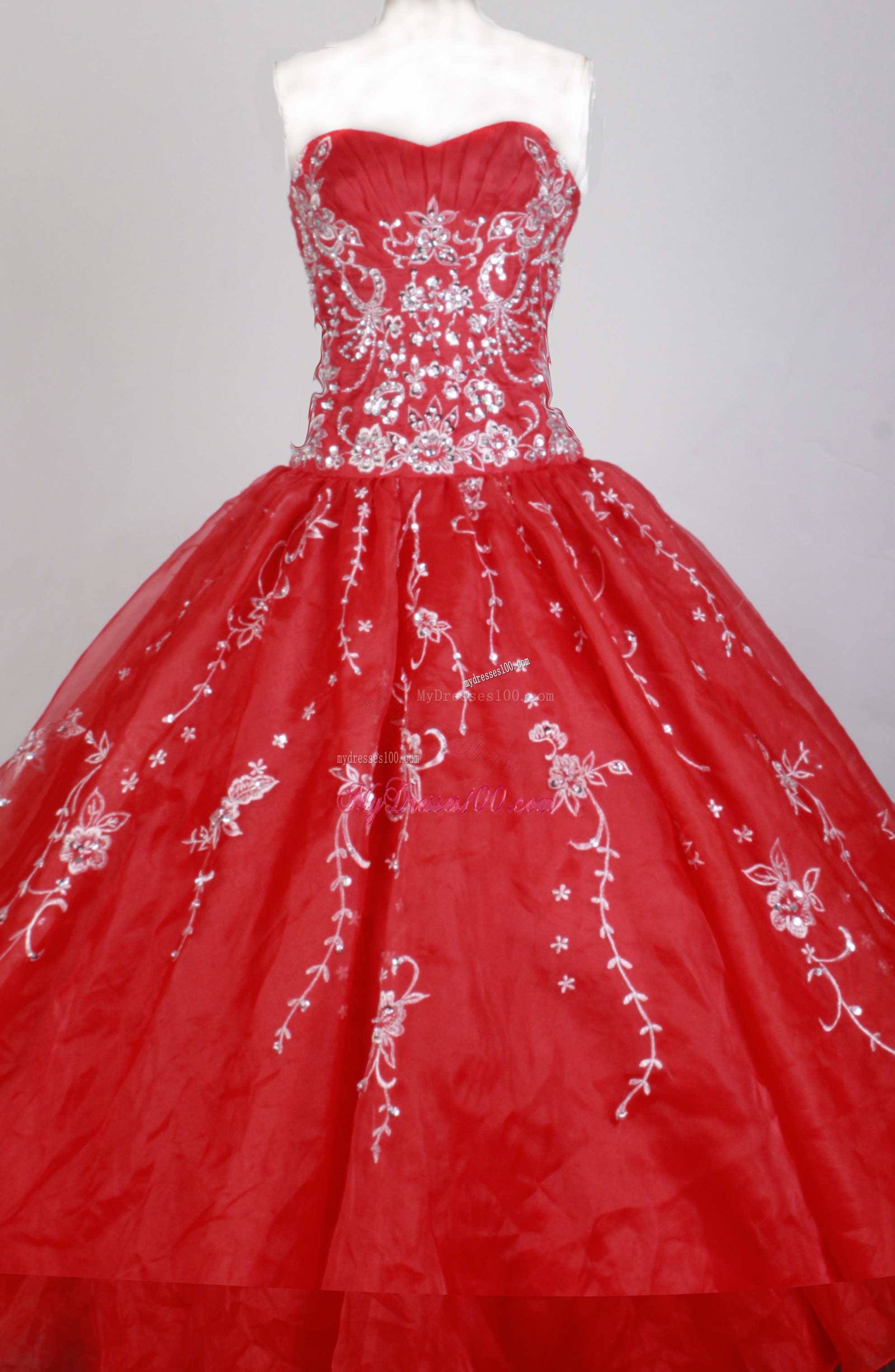 Ruching Strapless Quinceanera Dresses in Hot Pink with White Beaded Embroideries