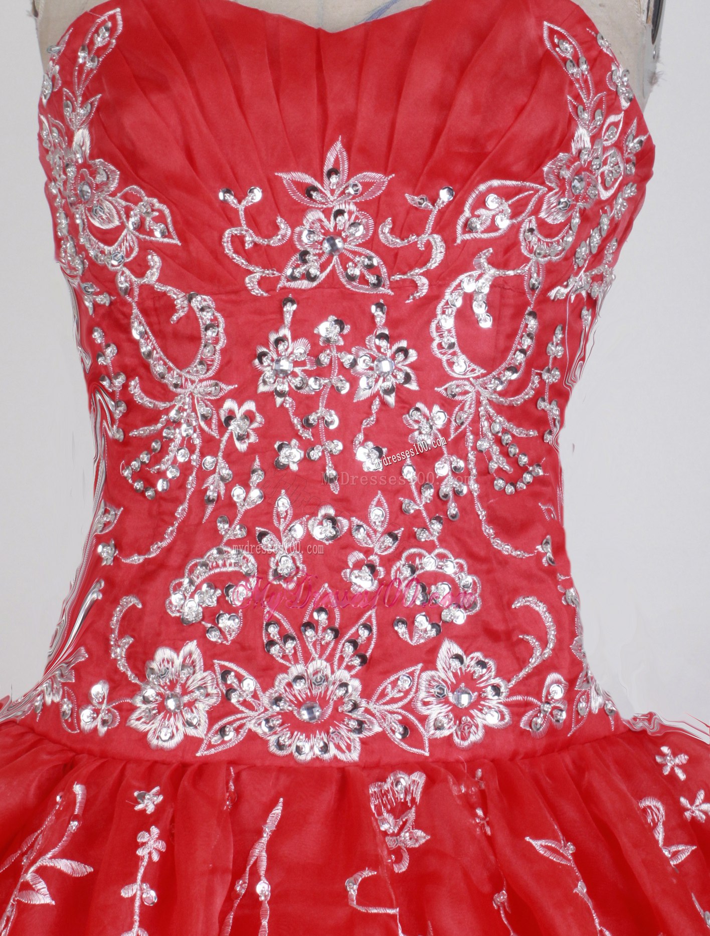 Ruching Strapless Quinceanera Dresses in Hot Pink with White Beaded Embroideries