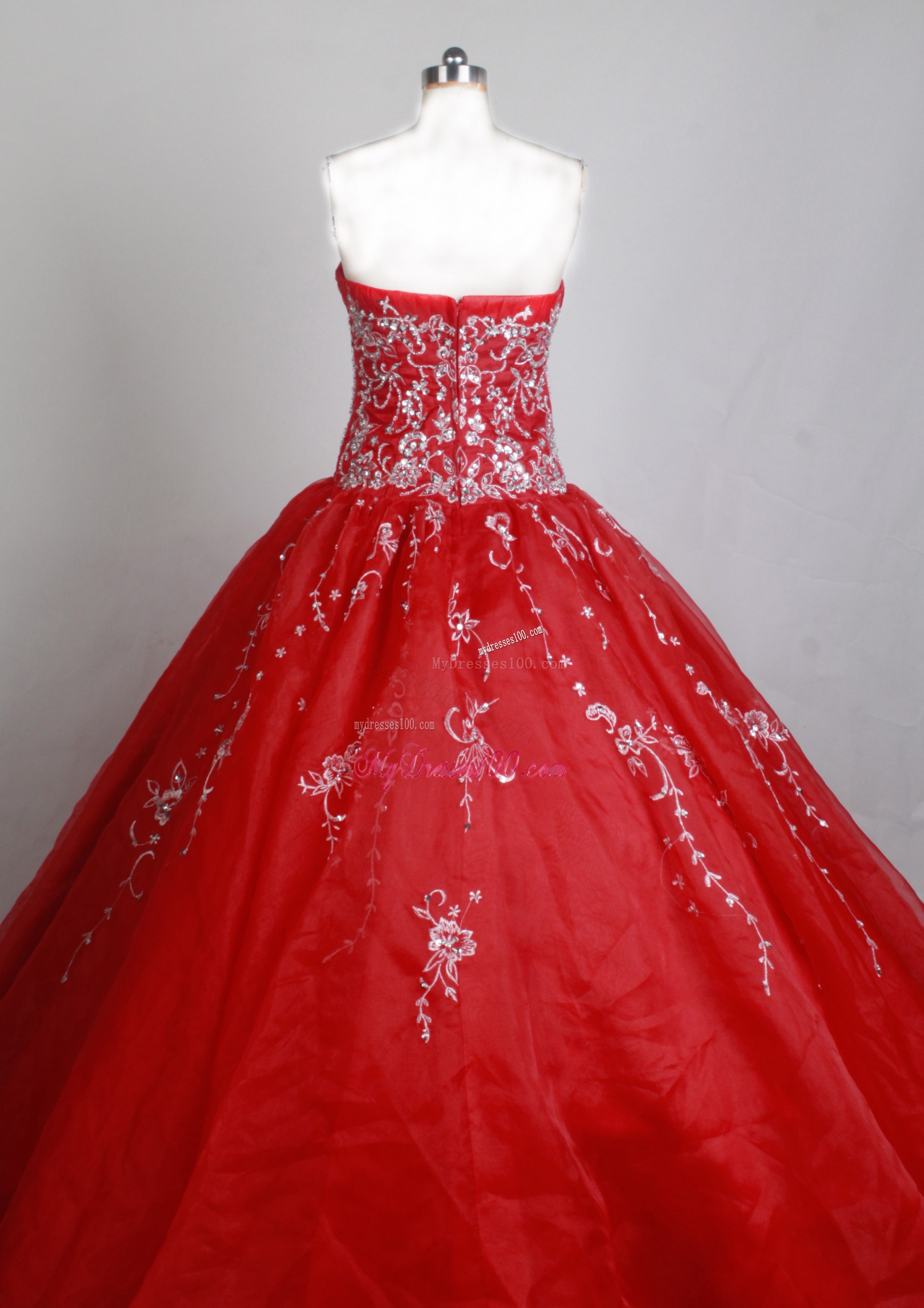 Ruching Strapless Quinceanera Dresses in Hot Pink with White Beaded Embroideries