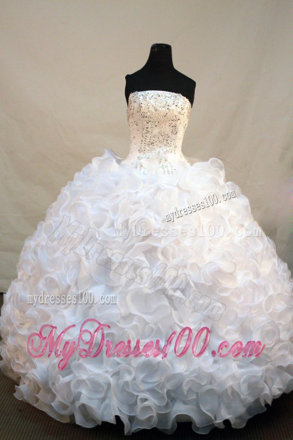 Pure White Rolling Flowers Quinceanera Dresses with Beading Best Seller