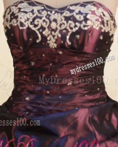Taffeta Beaded Embroidery Burgundy Sweet 15 Birthday Party Dresses
