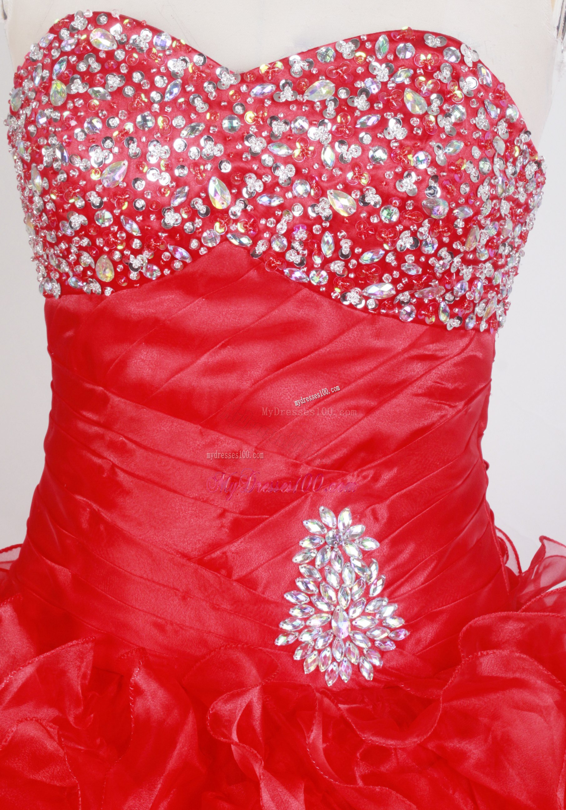Hot Pink Ruching Diamond Sweetheart Sweet 16 Dresses with Ruffles
