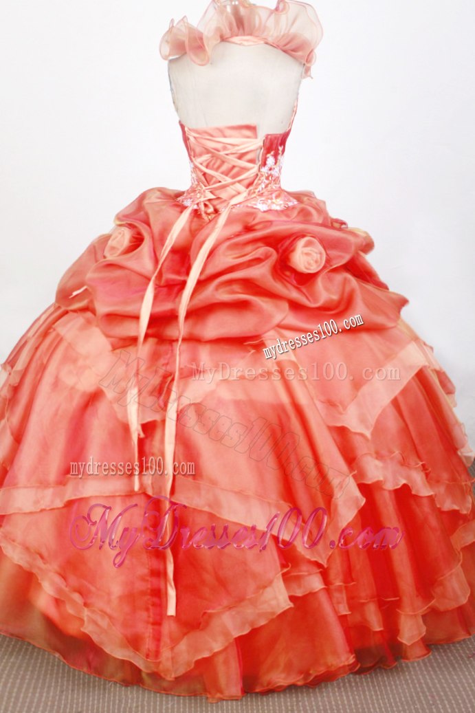 Detachable Flowery Halter Orange Red Organza Dresses 15
