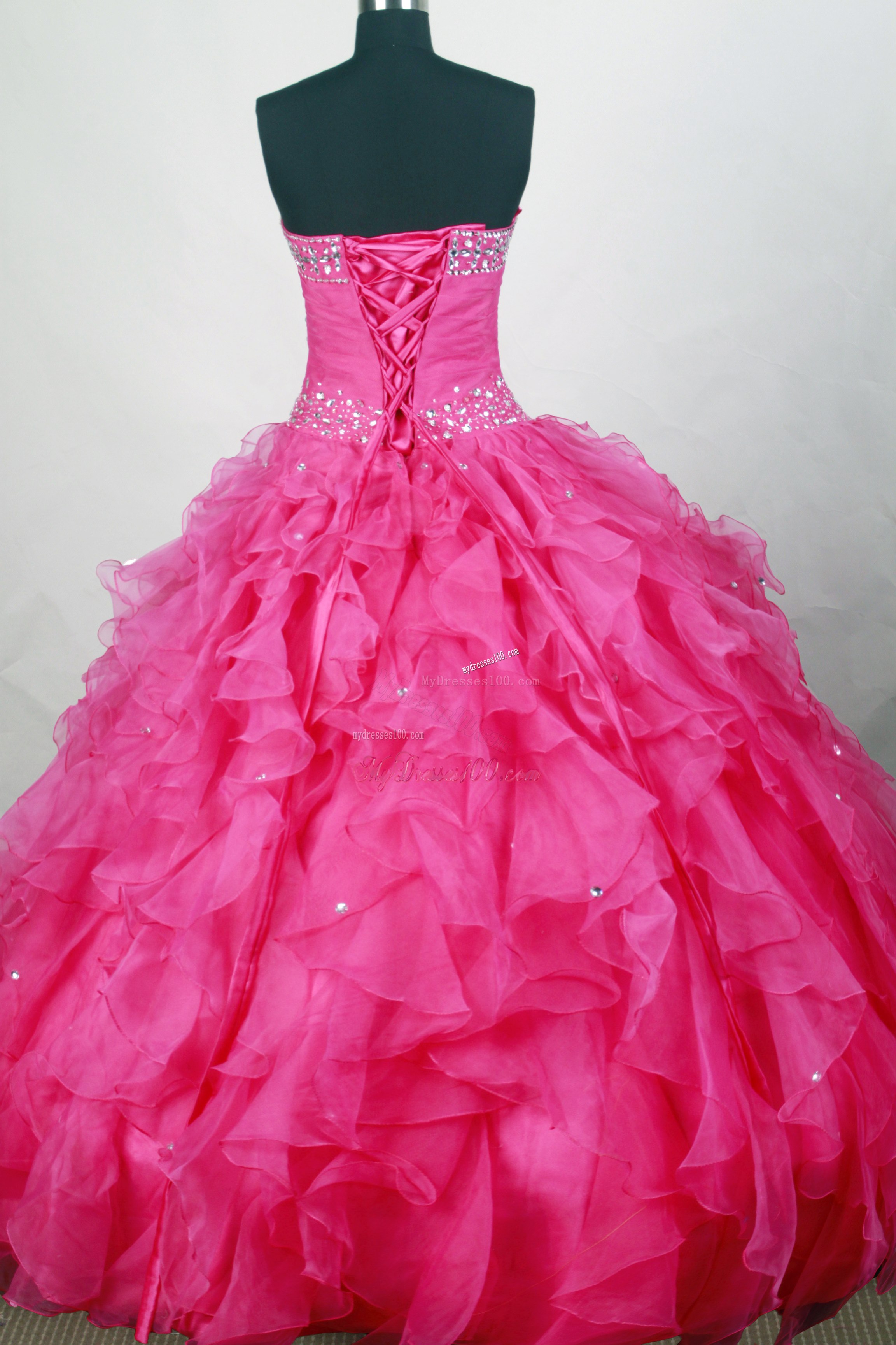 Beaded and Ruffled Hot Pink Sweet 16 Quinceanera Dress