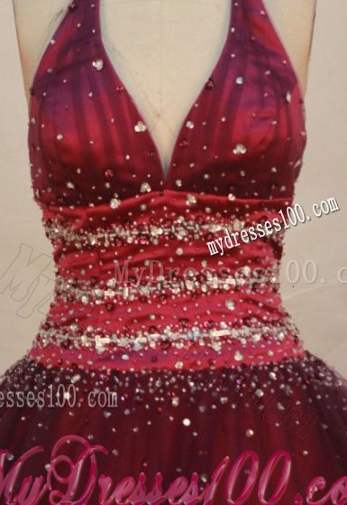 Halter V-neck Tulle Sweet sixteen dresses with Cool Waist and shiny Paillettes