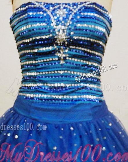 Outstanding Puffy Beading Quinceanera Dresses in Blue Lace-up Back Floor Length