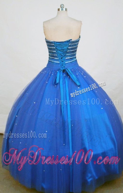 Outstanding Puffy Beading Quinceanera Dresses in Blue Lace-up Back Floor Length