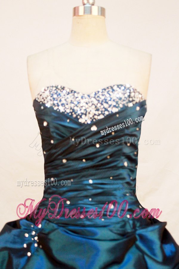 Teal Puffy Ball Gowm Quince Dresses with Rainestone for Cheap