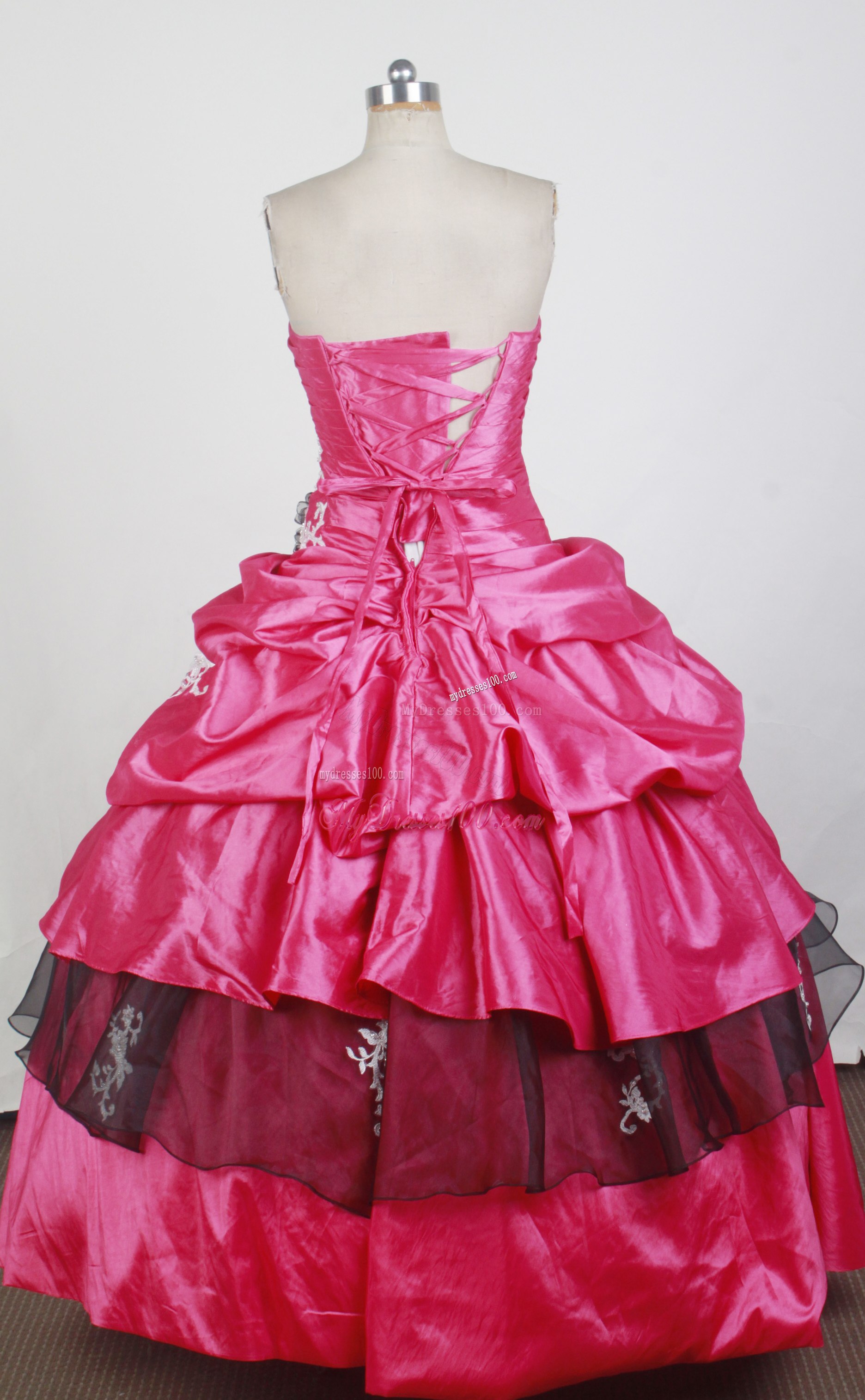 Glitz Hot Pink and Black Quinceanera Dress with Flowers