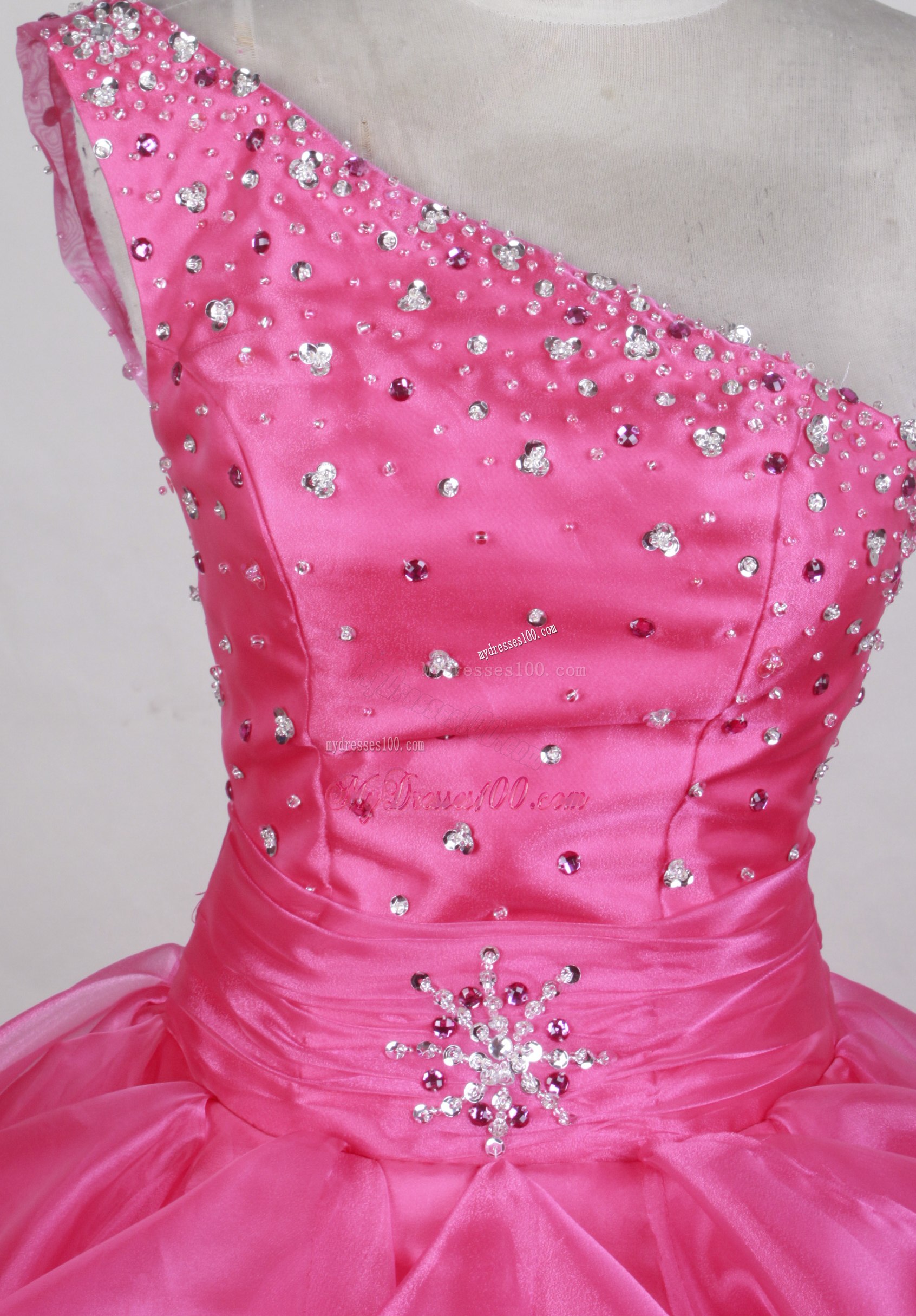 Asymmetrical Hot Pink Quinceanera Dress with Ruffles