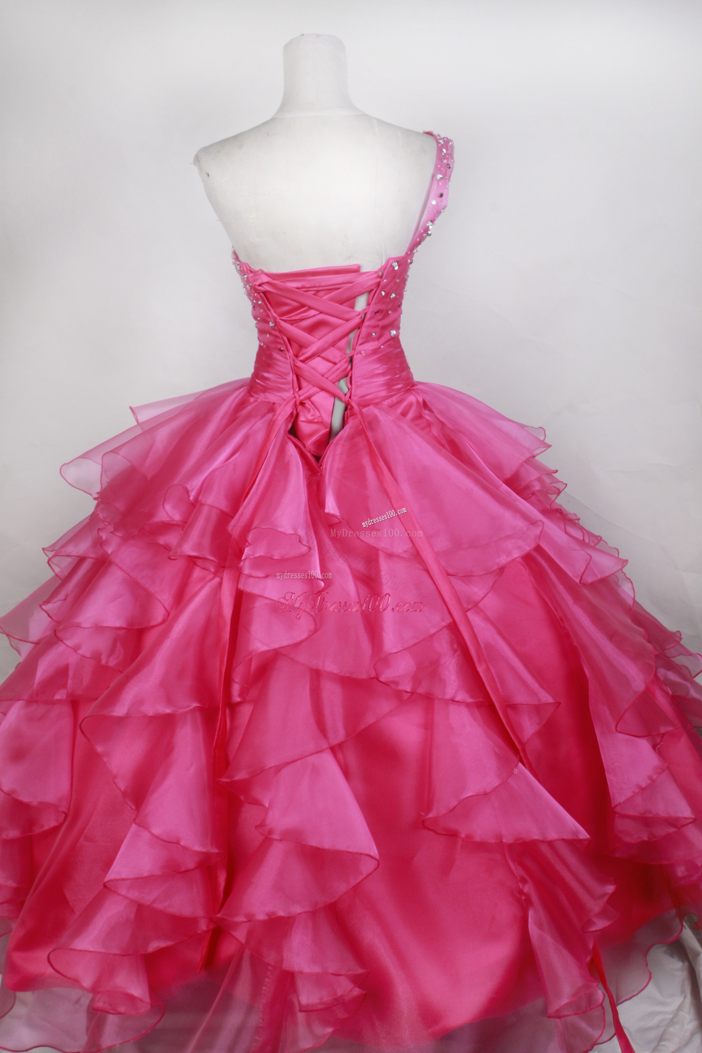Asymmetrical Hot Pink Quinceanera Dress with Ruffles