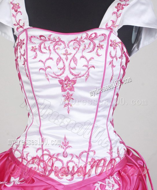 Detachable Hot Pink and White Dresses 16 with Short Sleeves