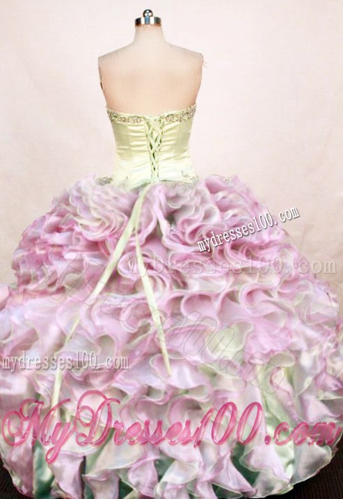 Yellow Green and Baby Pink Ruffles Lace-up Back Quinceanera Dresses