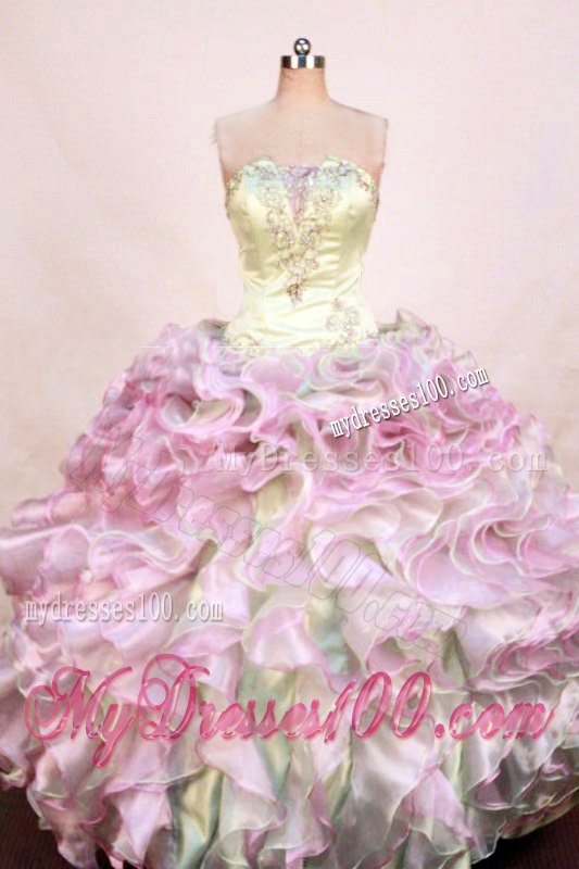 Yellow Green and Baby Pink Ruffles Lace-up Back Quinceanera Dresses