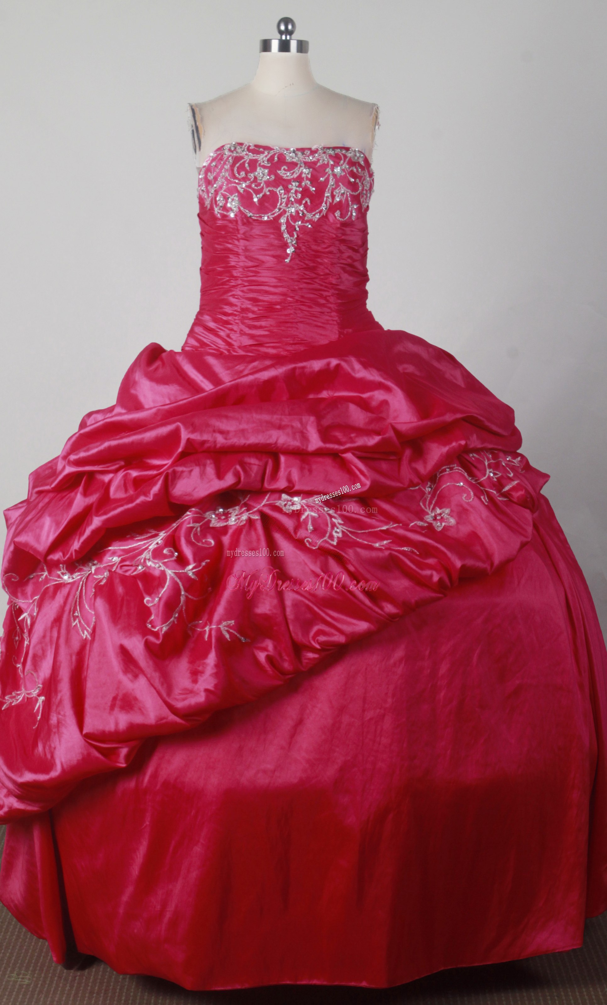 Appliqued Hot Pink Quinceanera Dress with Drapped Skirt