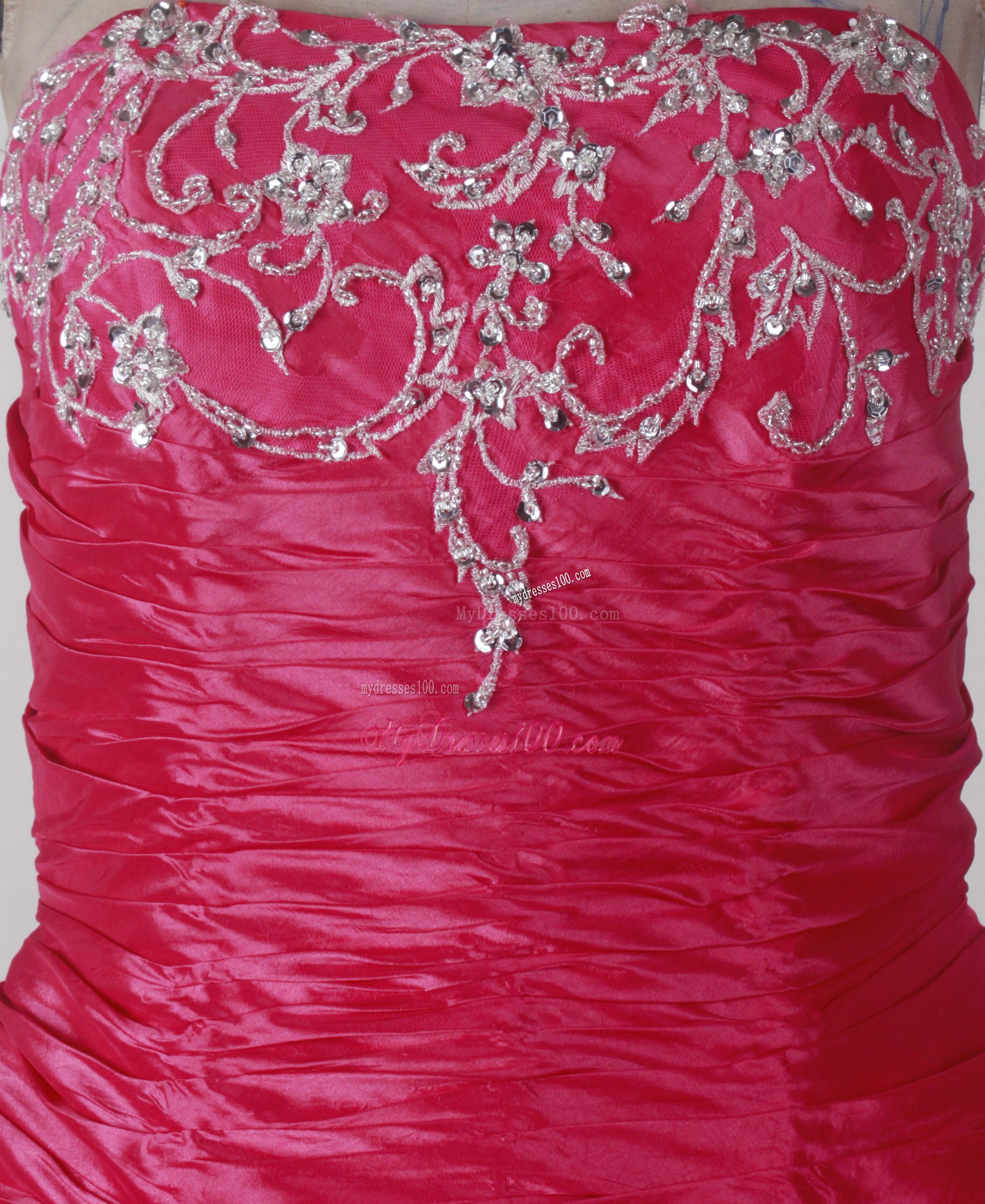 Appliqued Hot Pink Quinceanera Dress with Drapped Skirt