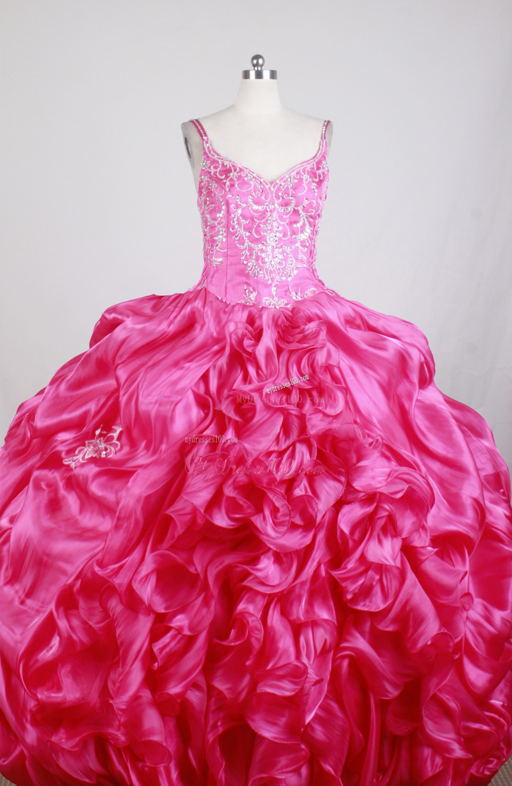 Straps Ruffled Layers Sweep Train Quinceanera Dress with Beaded Embroidery