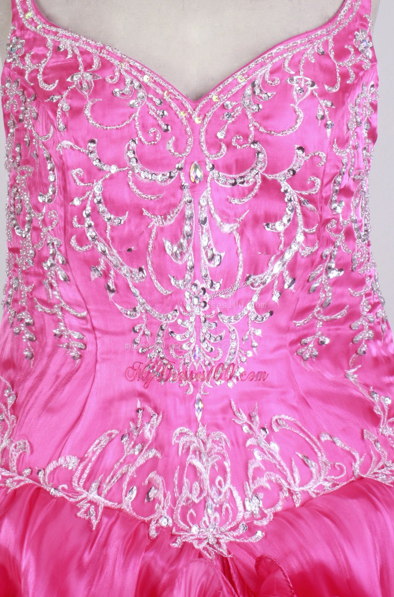Straps Ruffled Layers Sweep Train Quinceanera Dress with Beaded Embroidery