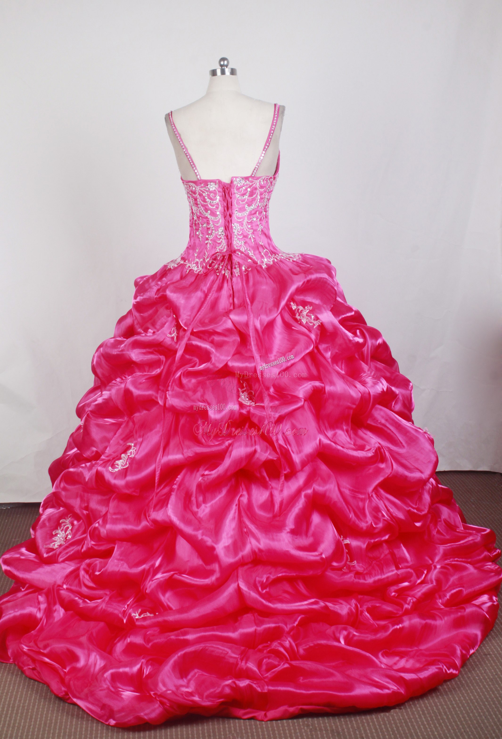 Straps Ruffled Layers Sweep Train Quinceanera Dress with Beaded Embroidery