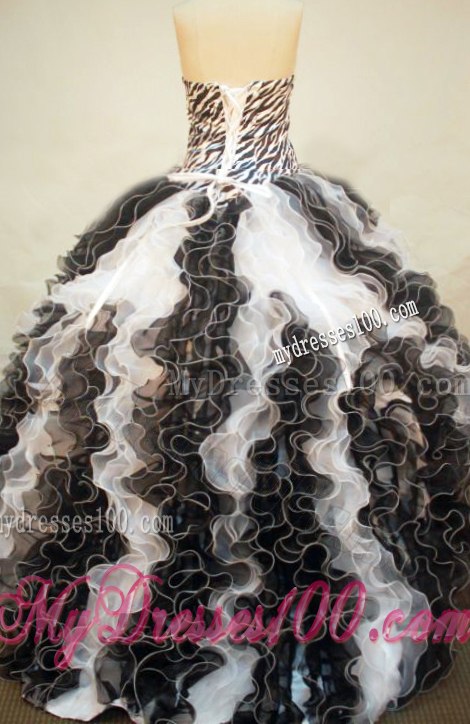 Black and White Zebra Print Strapless Quinceanera Dresses with Ruffles Organza