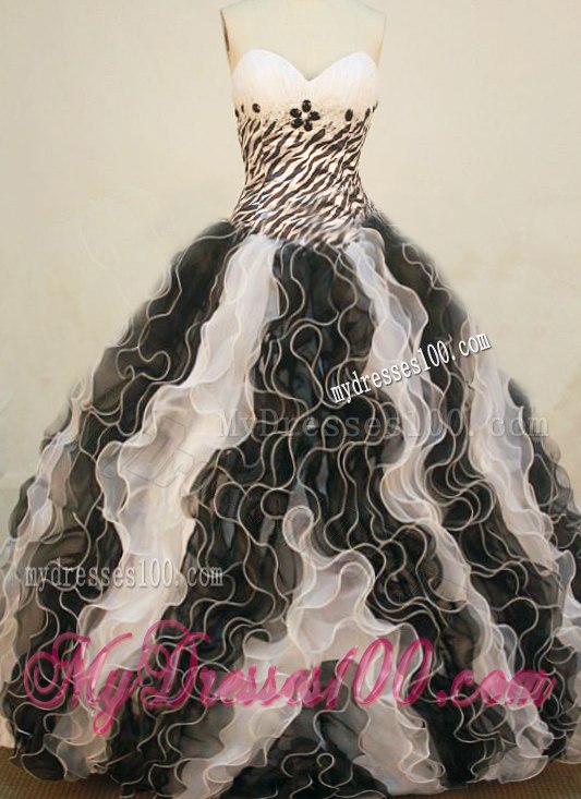Black and White Zebra Print Strapless Quinceanera Dresses with Ruffles Organza