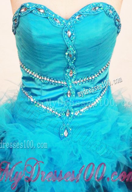 Luxurious Aqua Blue Beading Organza Quinceanera Dresses for Girls Ball Gown