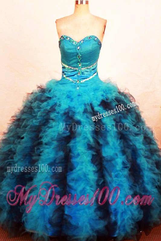 Luxurious Aqua Blue Beading Organza Quinceanera Dresses for Girls Ball Gown