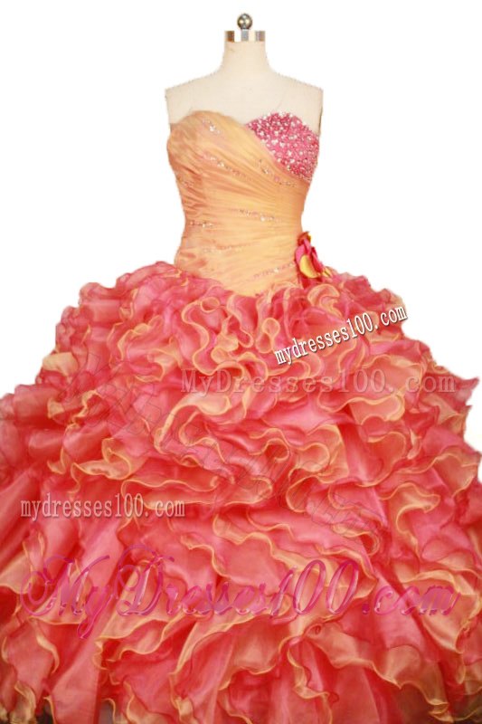 Luxurious Ruching Jewelry Rolling Flowers Sweetheart Dress for Sweet 15
