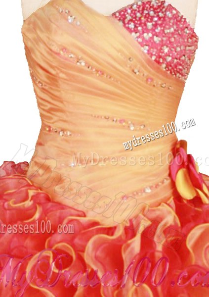 Luxurious Ruching Jewelry Rolling Flowers Sweetheart Dress for Sweet 15