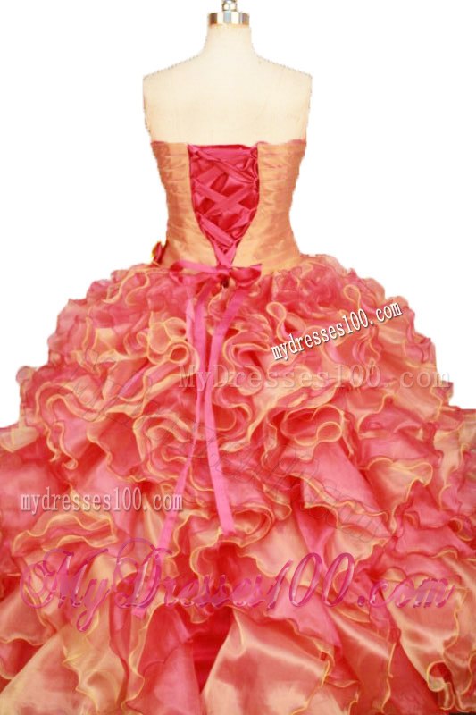 Luxurious Ruching Jewelry Rolling Flowers Sweetheart Dress for Sweet 15