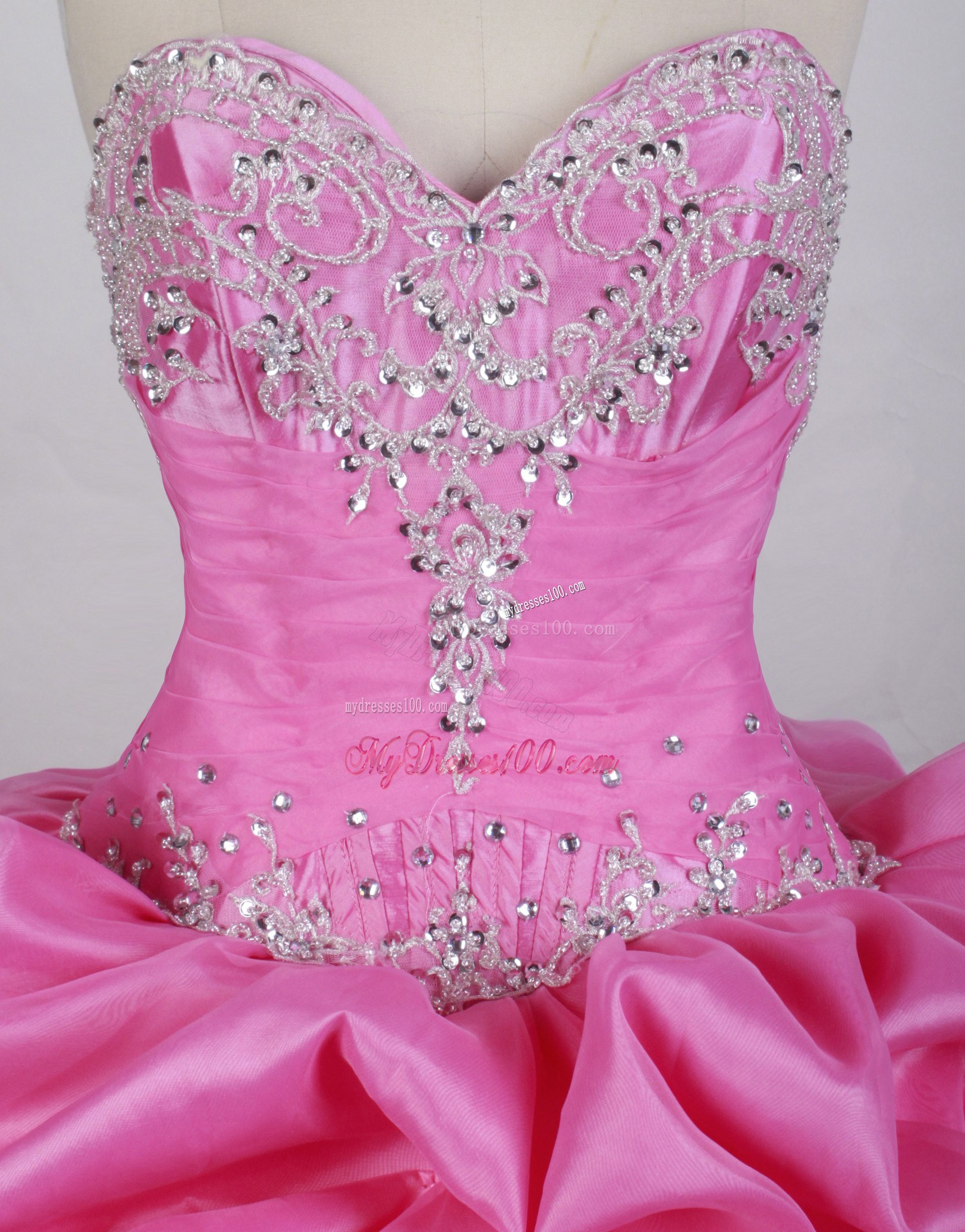 Pick-ups and Beading Accent Quinceanera Gown in Rose Pink