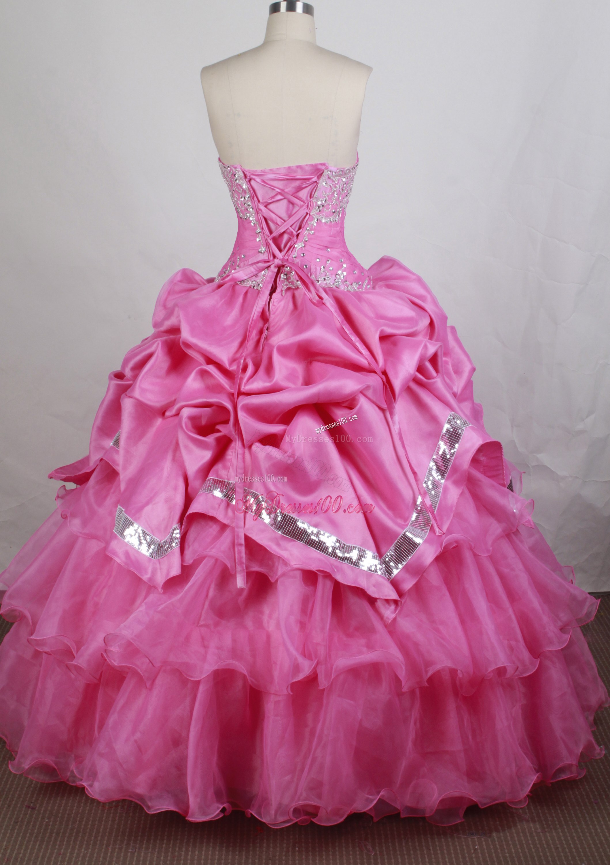 Pick-ups and Beading Accent Quinceanera Gown in Rose Pink