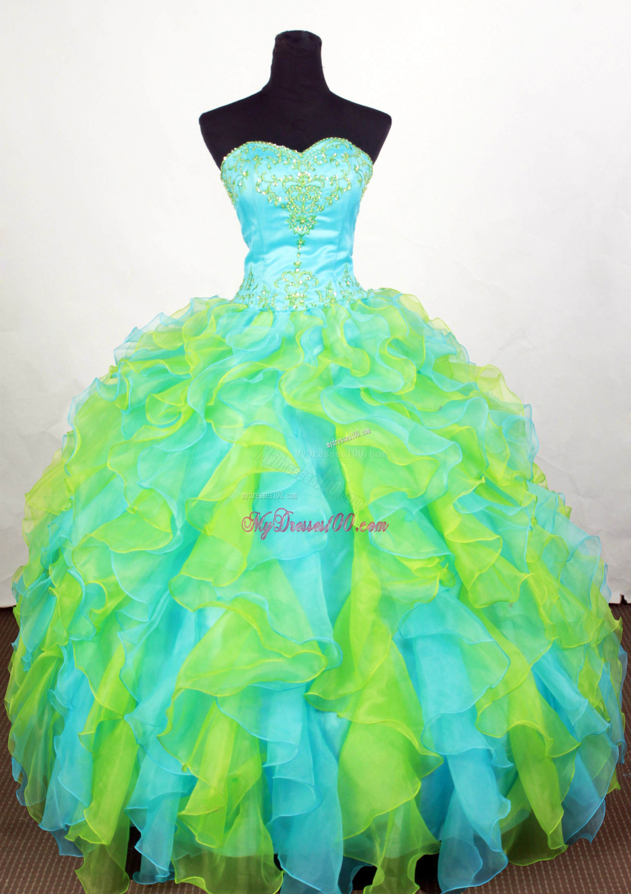 Colored Ruffled Layers Quinceanera Party Dress with Beaded Embroideries