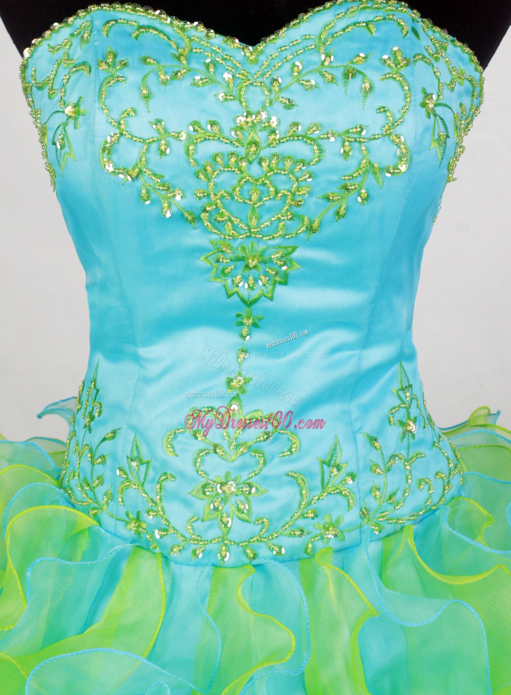 Colored Ruffled Layers Quinceanera Party Dress with Beaded Embroideries