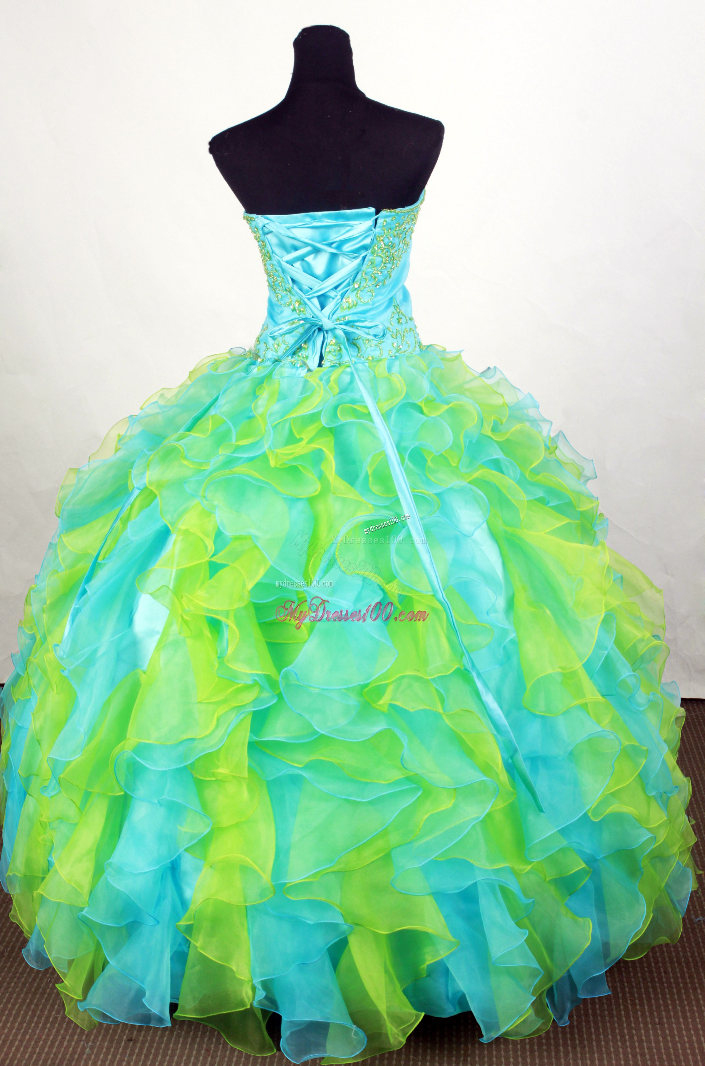 Colored Ruffled Layers Quinceanera Party Dress with Beaded Embroideries
