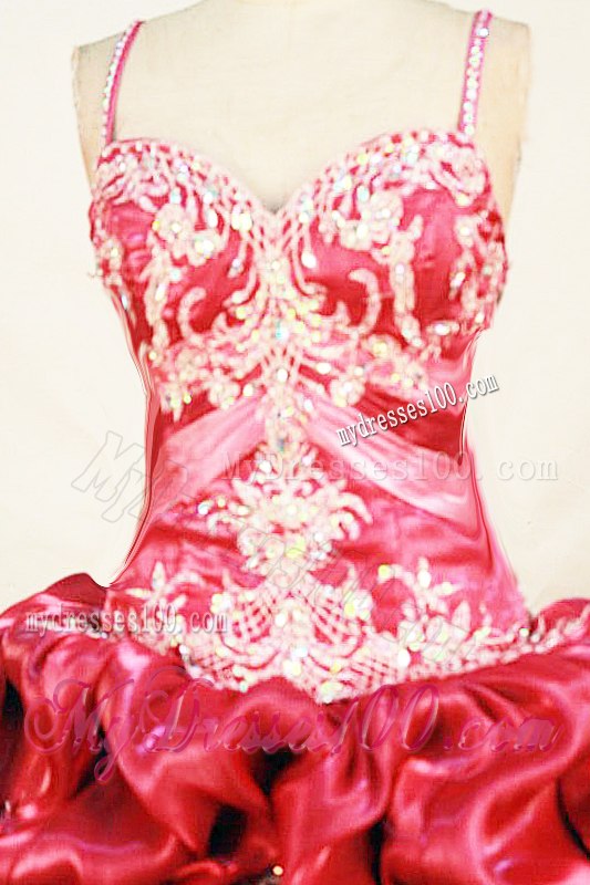 Hot Sale Spaghetti Straps Ruffles Appliques Quinceanera Dresses in Hot Pink