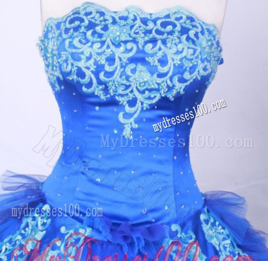 Appliqued Strapless Sweet sixteen dresses with Ruffled Layers and Jewelries