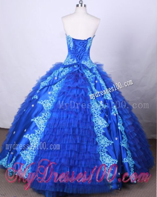 Appliqued Strapless Sweet sixteen dresses with Ruffled Layers and Jewelries