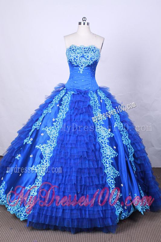 Appliqued Strapless Sweet sixteen dresses with Ruffled Layers and Jewelries